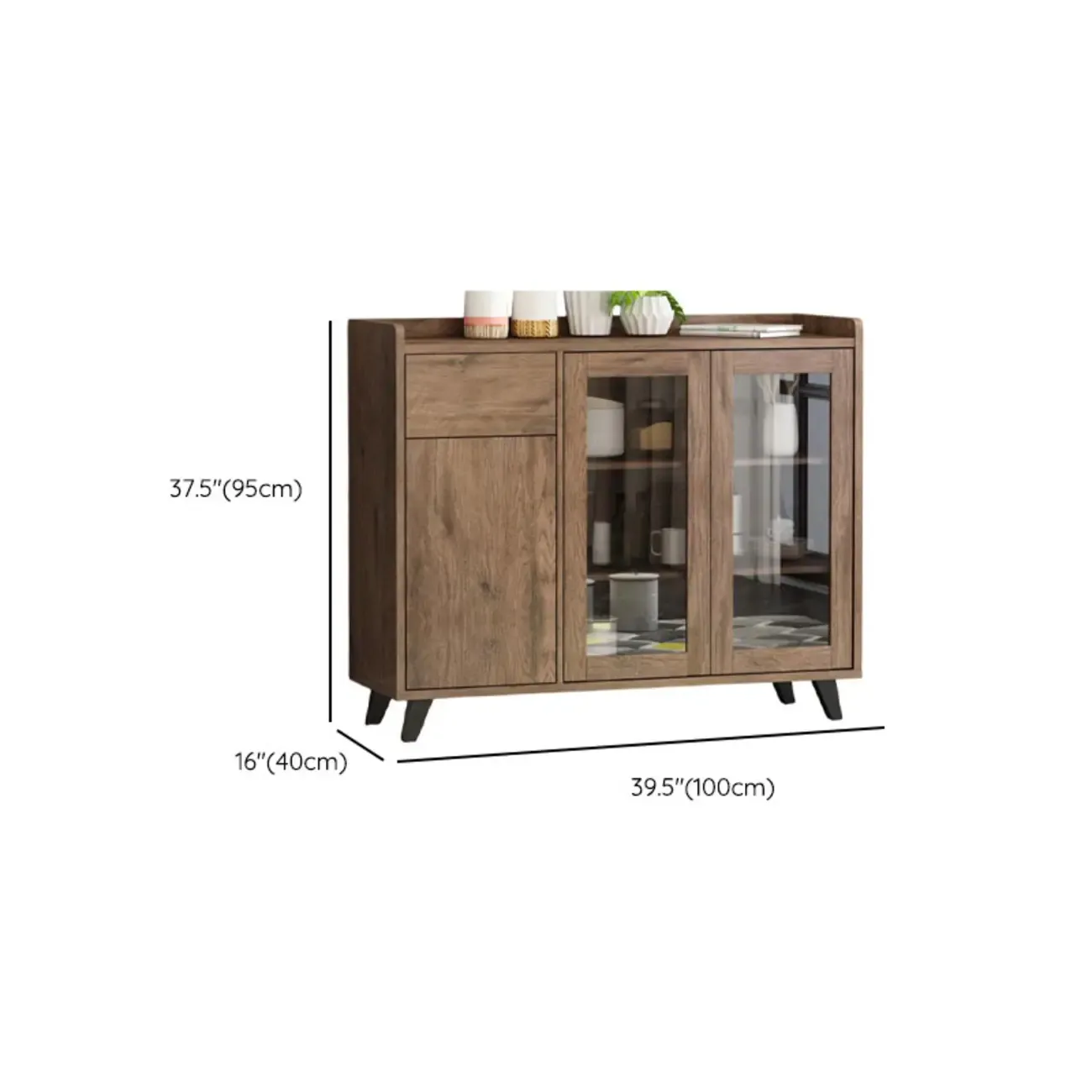 4-Drawer Taupe Wood Sideboard with Glass Doors #size