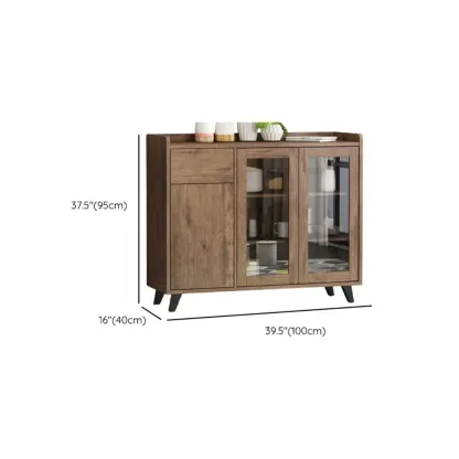 4-Drawer Taupe Wood Sideboard with Glass Doors #size