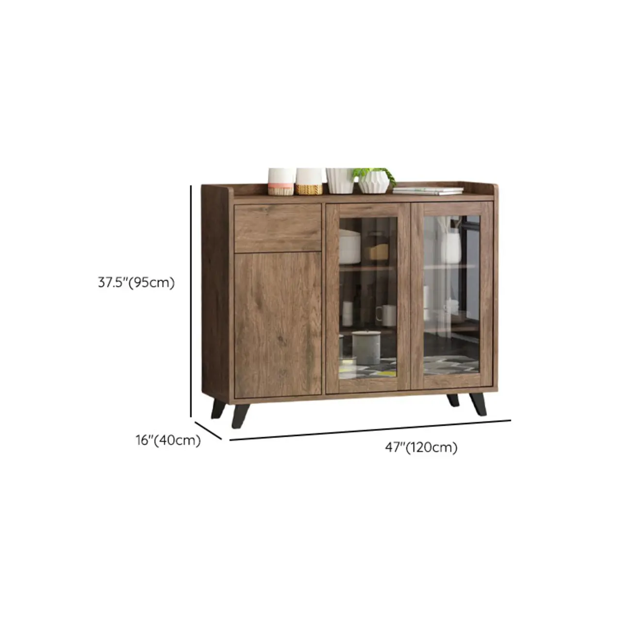 4-Drawer Taupe Wood Sideboard with Glass Doors Image - 11 | homeyfad