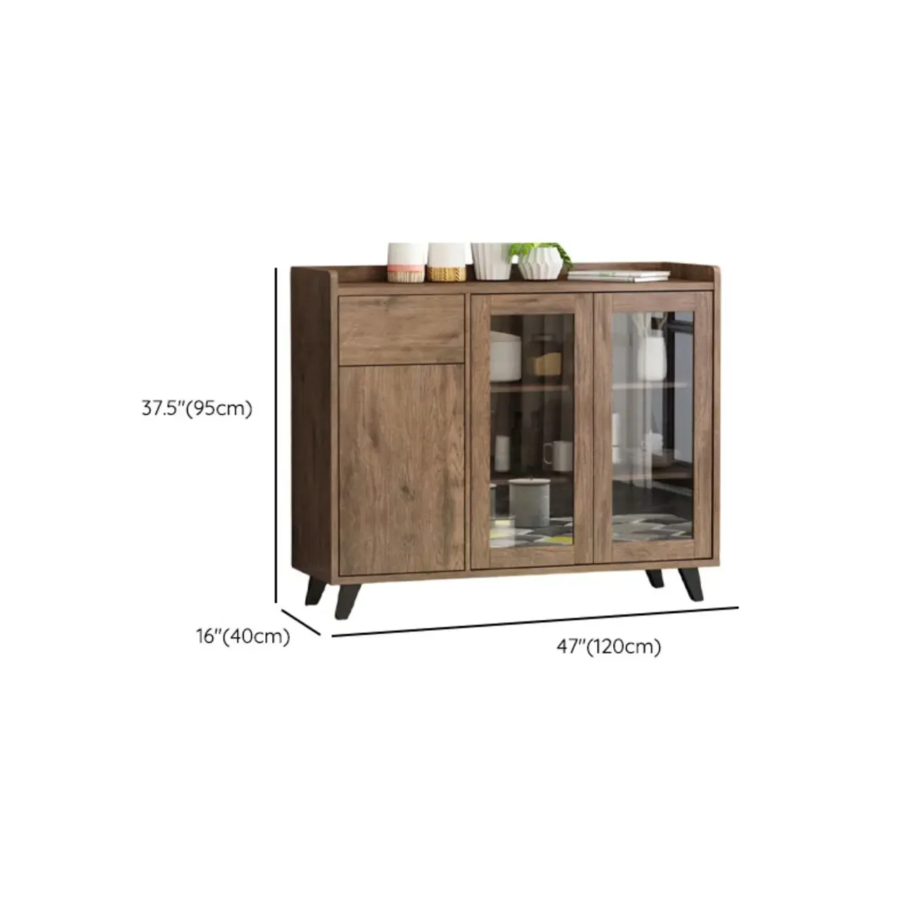 4-Drawer Taupe Wood Sideboard with Glass Doors Image - 11