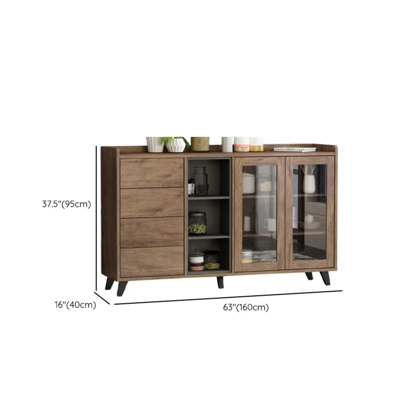 4-Drawer Taupe Wood Sideboard with Glass Doors Image - 14 | homeyfad