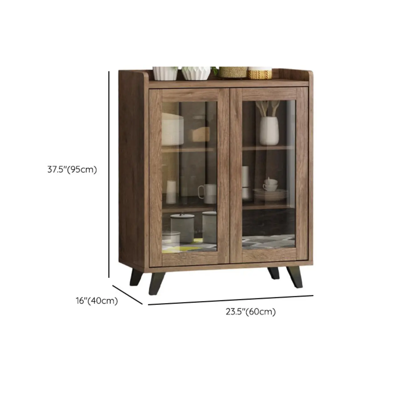 4-Drawer Taupe Wood Sideboard with Glass Doors Image - 15 | homeyfad