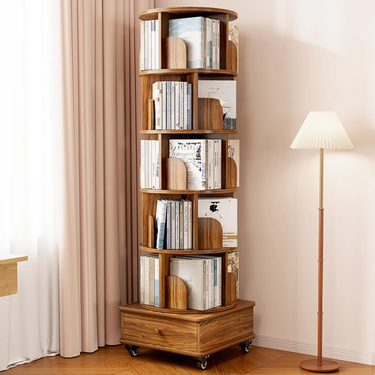 Unique Rotating Closed Back Wooden Storage Bookcase Image - 1 | homeyfad