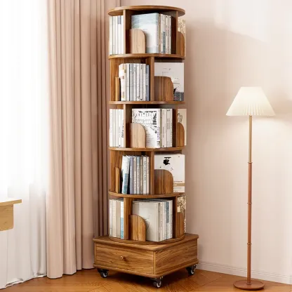 Unique Rotating Closed Back Wooden Storage Bookcase Image - 1