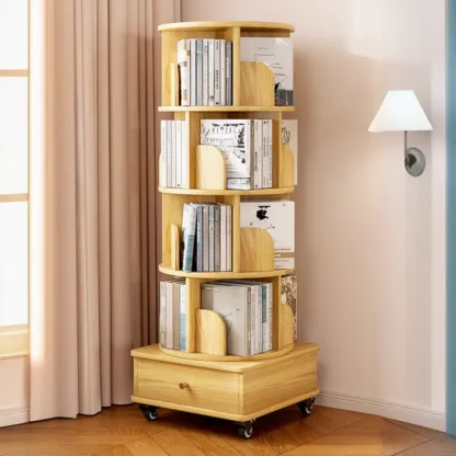 Unique Rotating Closed Back Wooden Storage Bookcase Image - 3