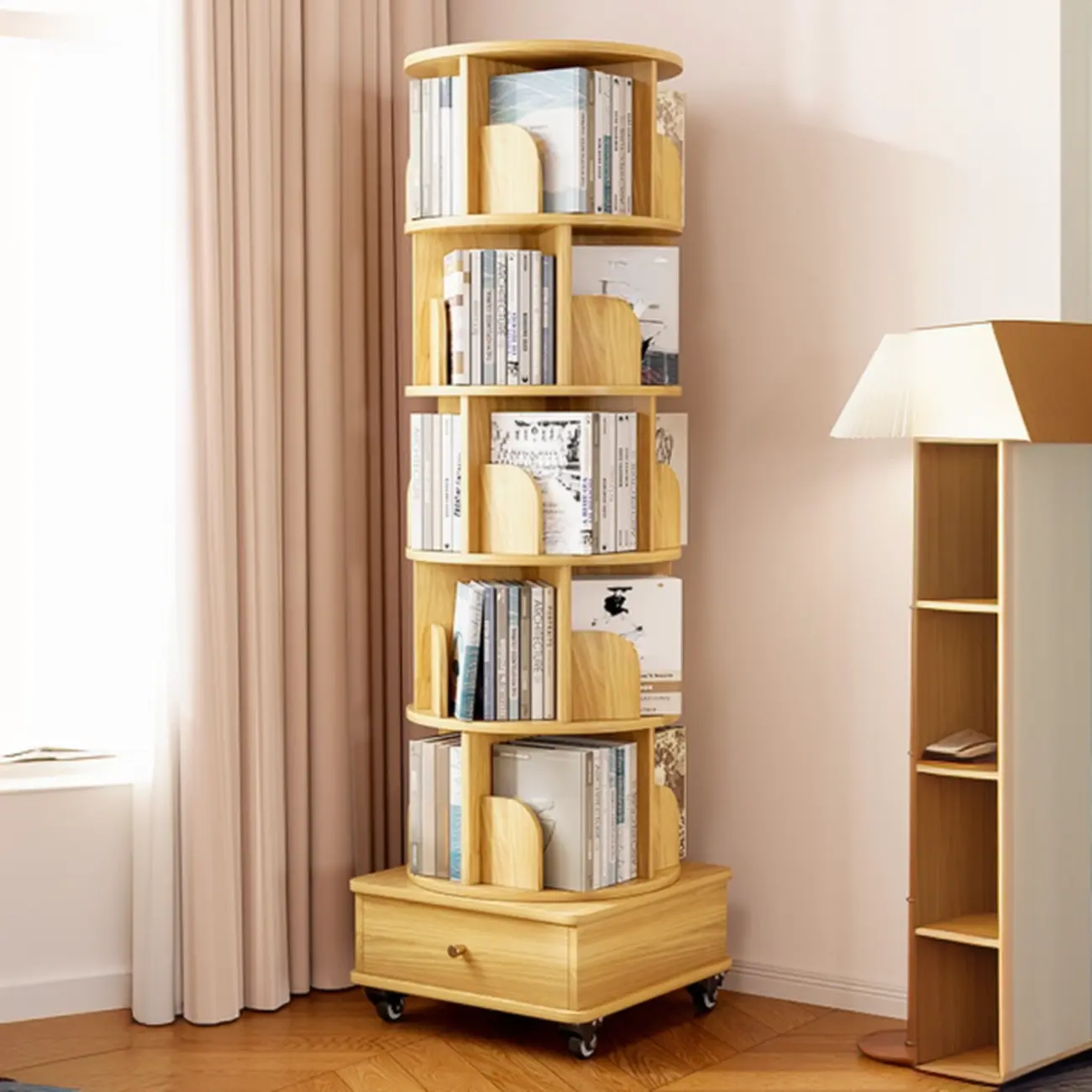 Unique Rotating Closed Back Wooden Storage Bookcase Image - 4 | homeyfad