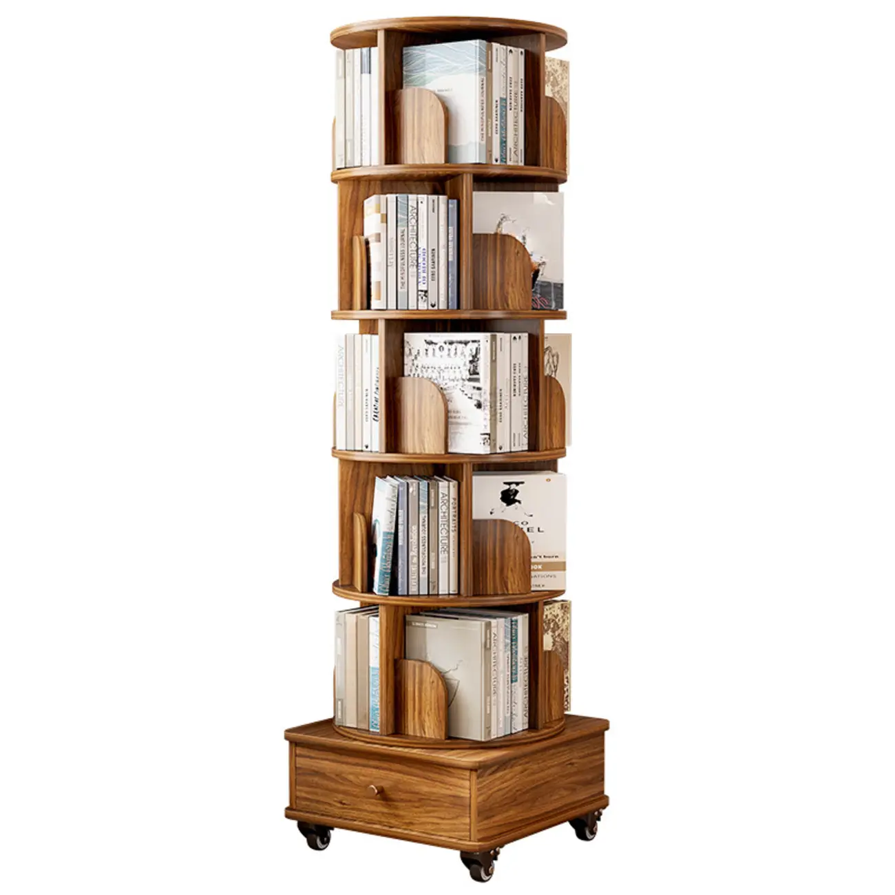 Unique Rotating Closed Back Wooden Storage Bookcase Image - 5 | homeyfad