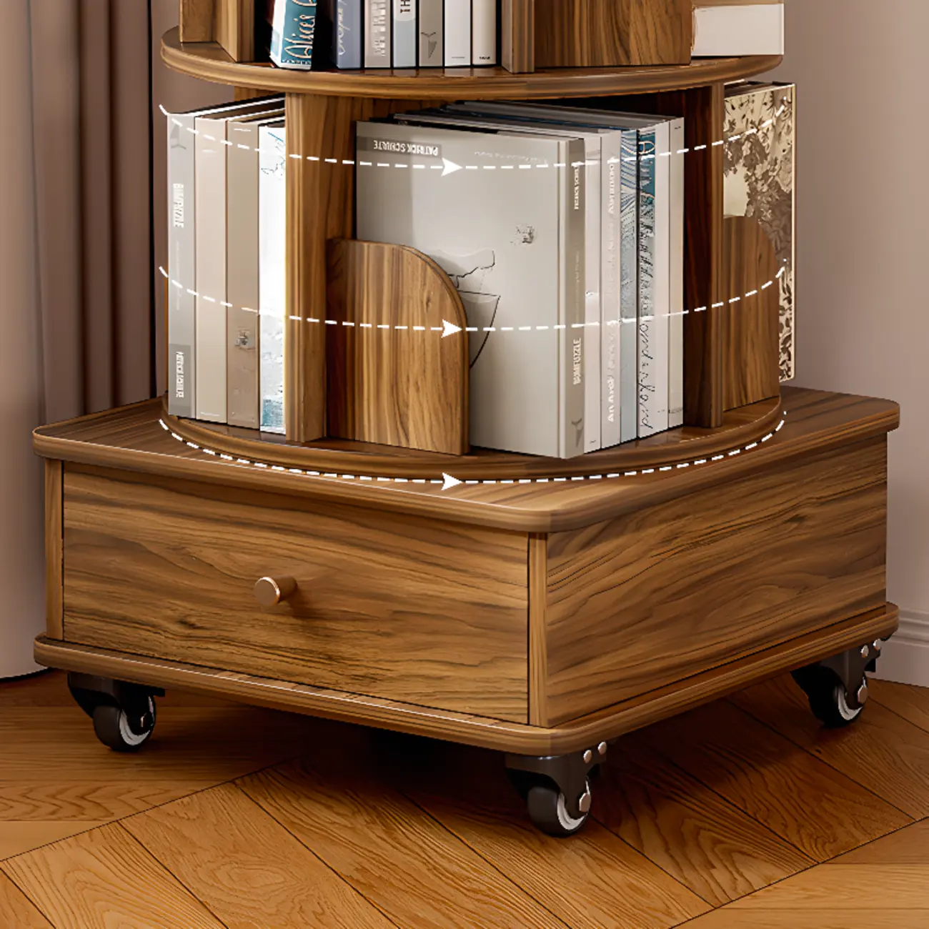 Unique Rotating Closed Back Wooden Storage Bookcase Image - 10 | homeyfad