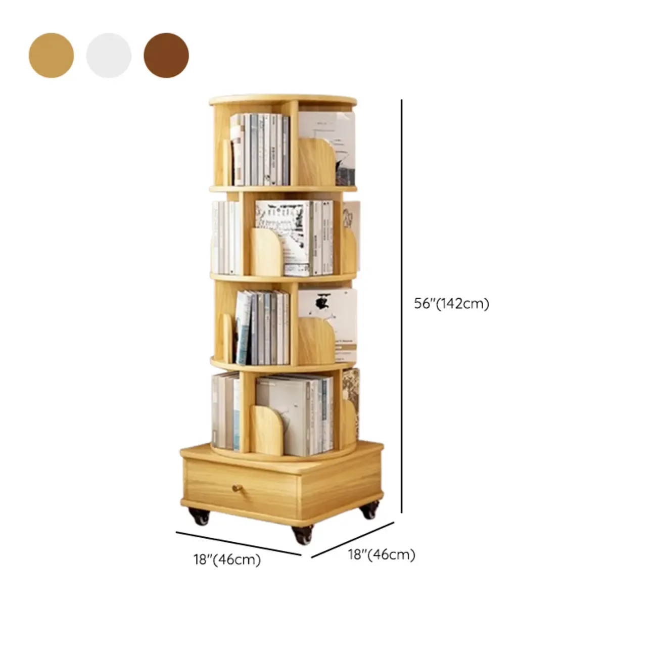 Unique Rotating Closed Back Wooden Storage Bookcase #size