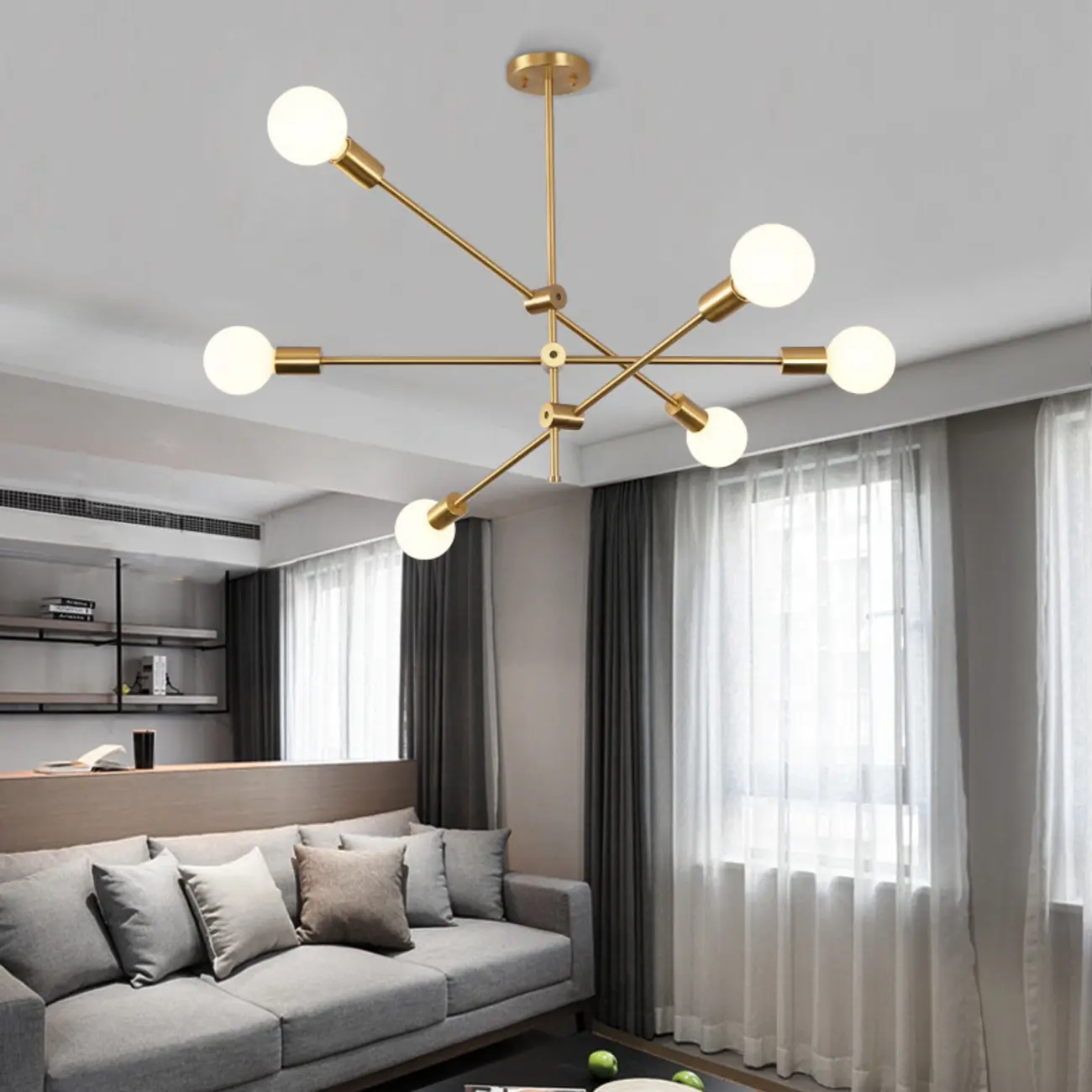 Large Gold Modern 6 Lights Sputnik Chandelier Image - 1 | homeyfad