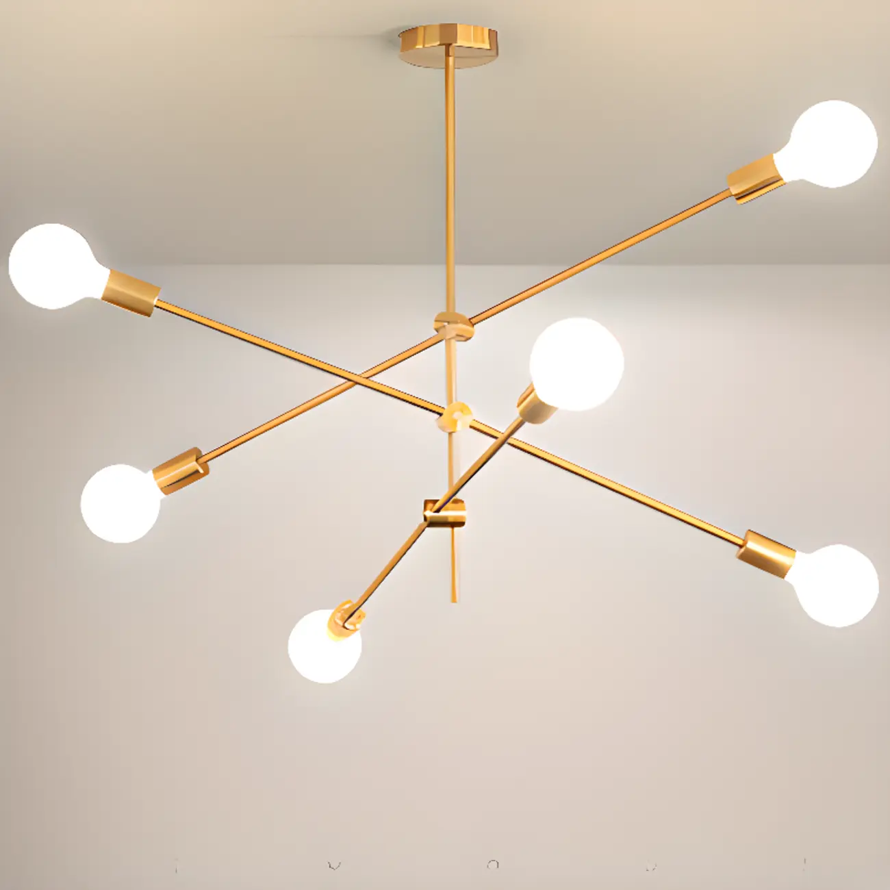 Large Gold Modern 6 Lights Sputnik Chandelier Image - 4 | homeyfad
