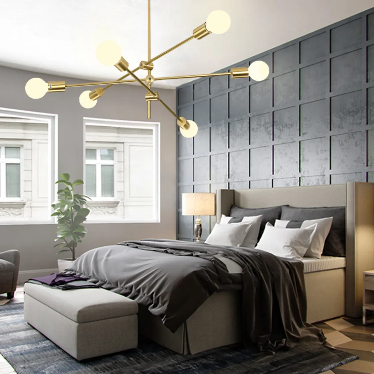 Large Gold Modern 6 Lights Sputnik Chandelier Image - 3 | homeyfad