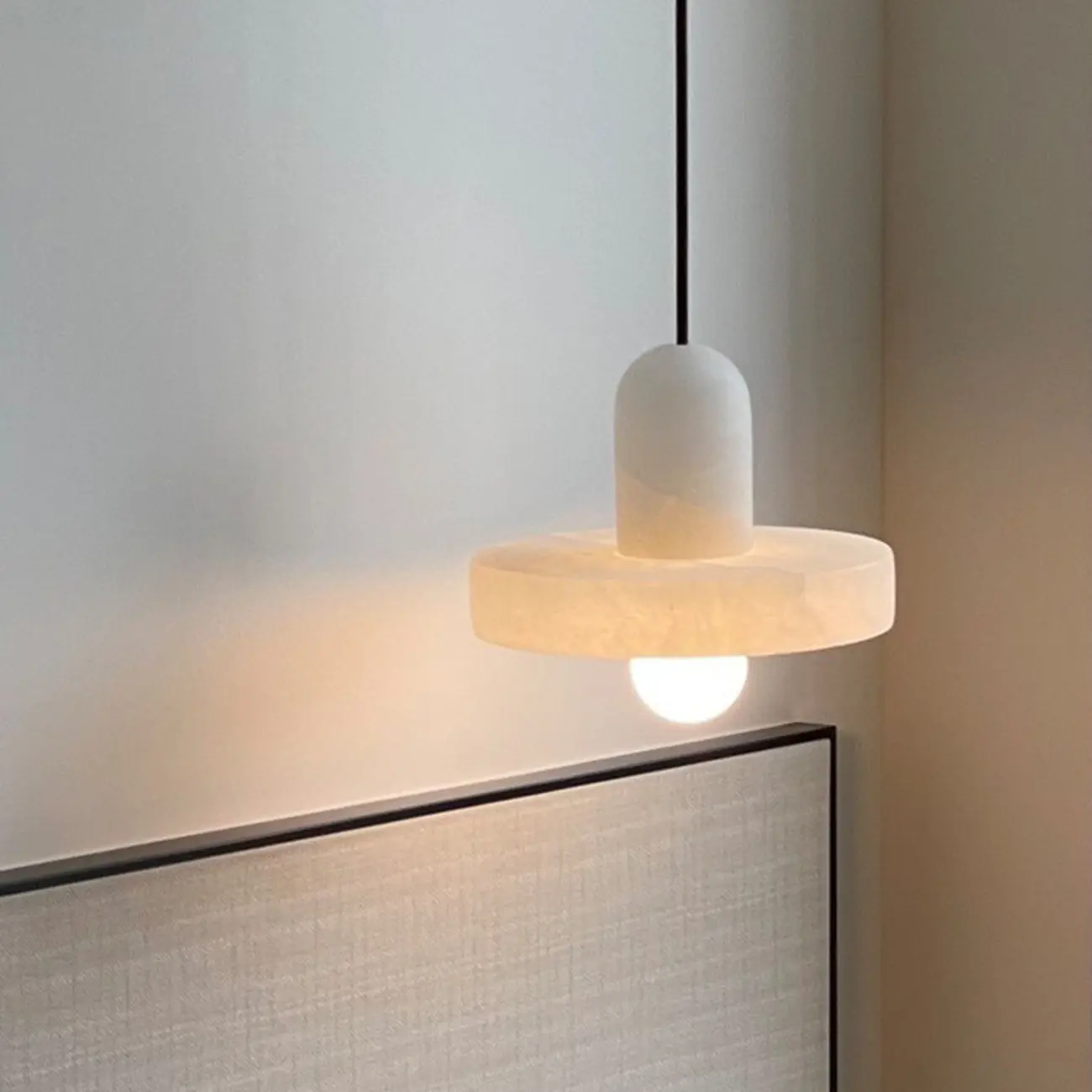 White Stone Geometric Rope Pendant Light Fixture Image - 2 | homeyfad