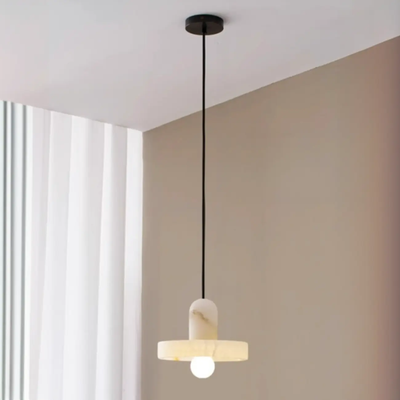 White Stone Geometric Rope Pendant Light Fixture Image - 1 | homeyfad