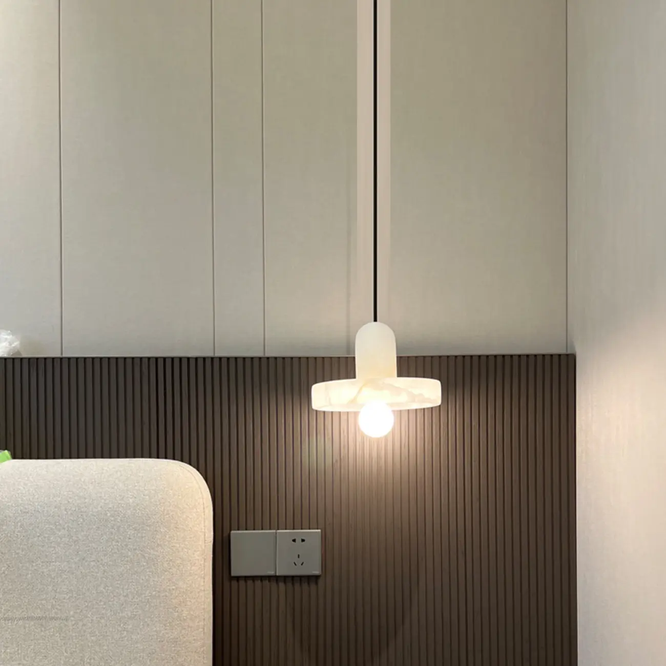 White Stone Geometric Rope Pendant Light Fixture Image - 3 | homeyfad