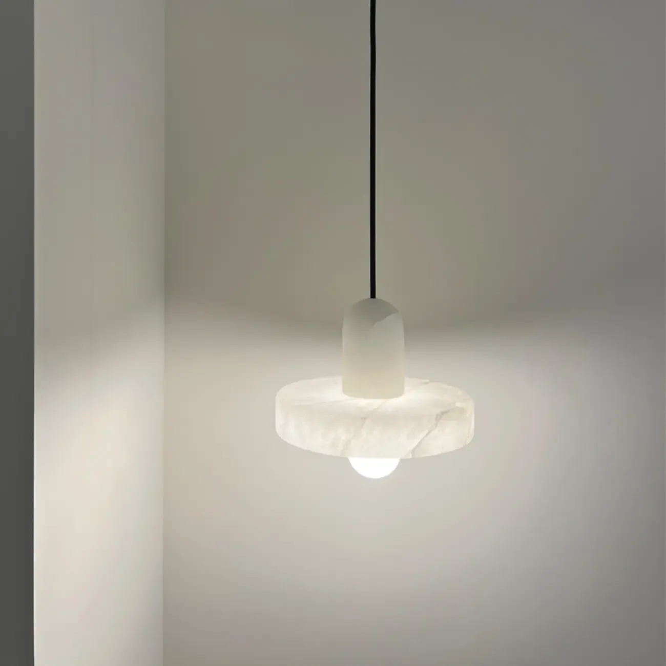 White Stone Geometric Rope Pendant Light Fixture Image - 4