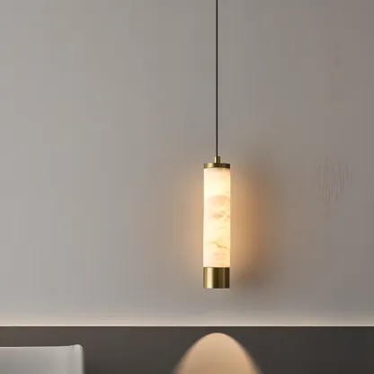 Adjustable White Stone Cylinder Hanging Pendant Light Image - 1