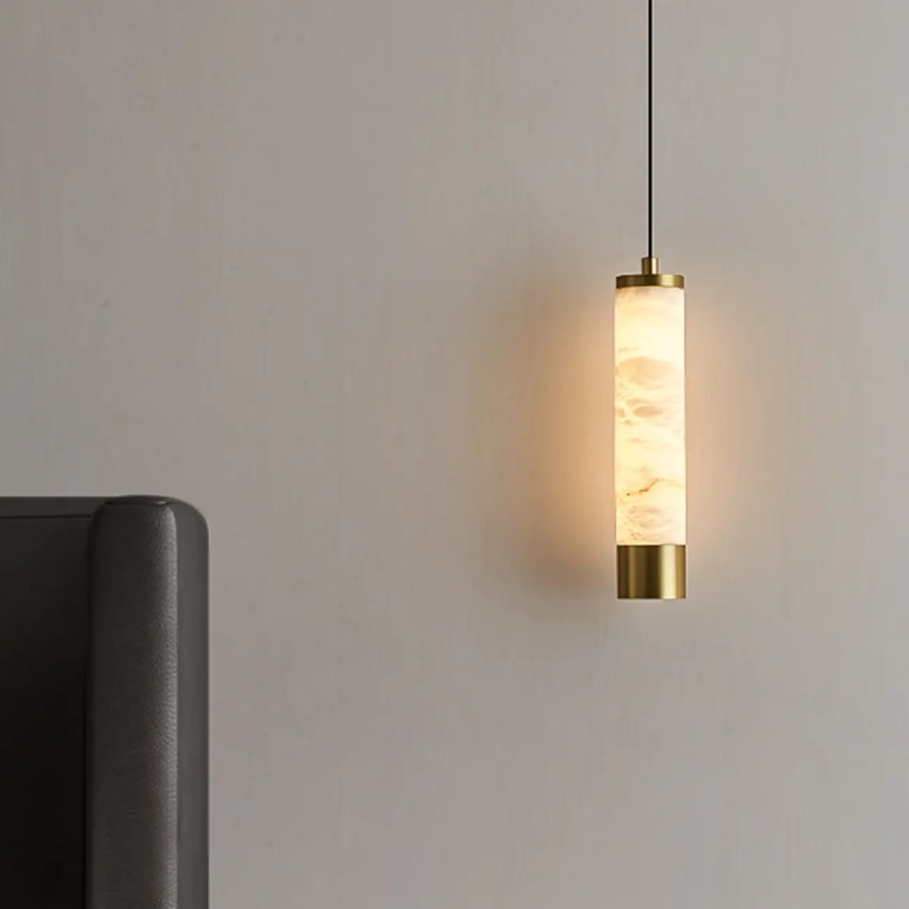 Adjustable White Stone Cylinder Hanging Pendant Light Image - 2 | homeyfad