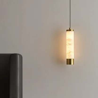Adjustable White Stone Cylinder Hanging Pendant Light Image - 2