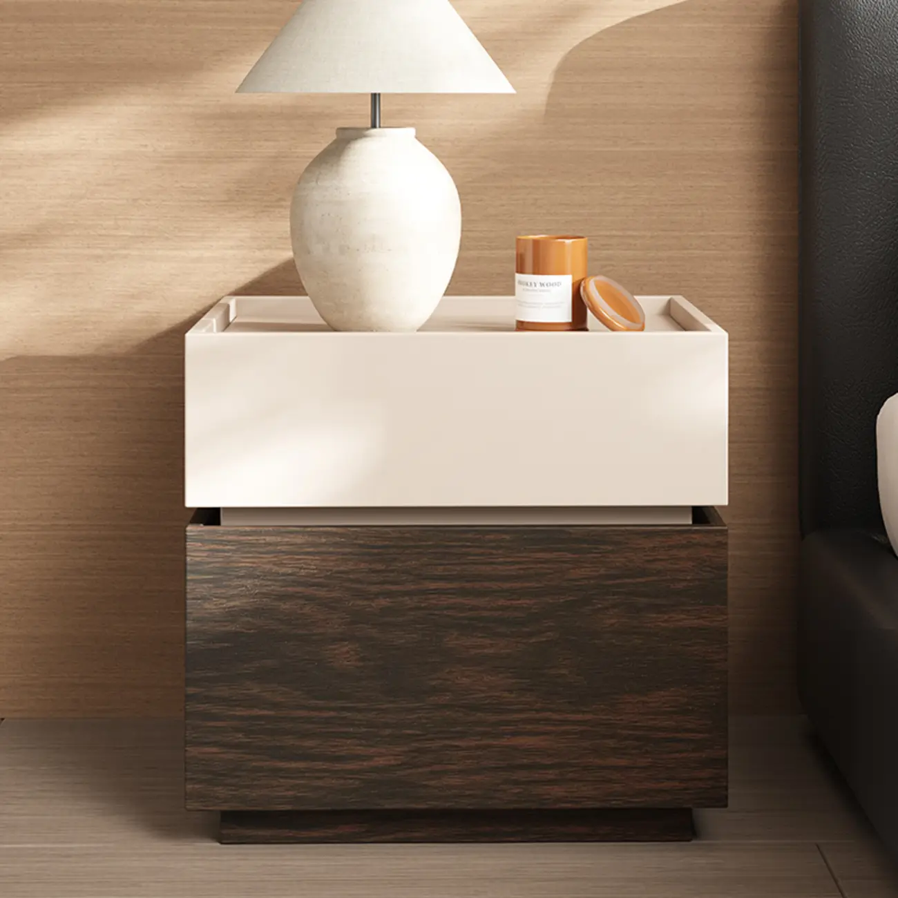 Narrow Black Wooden 2 Drawers Storage Nightstand Image - 2 | homeyfad