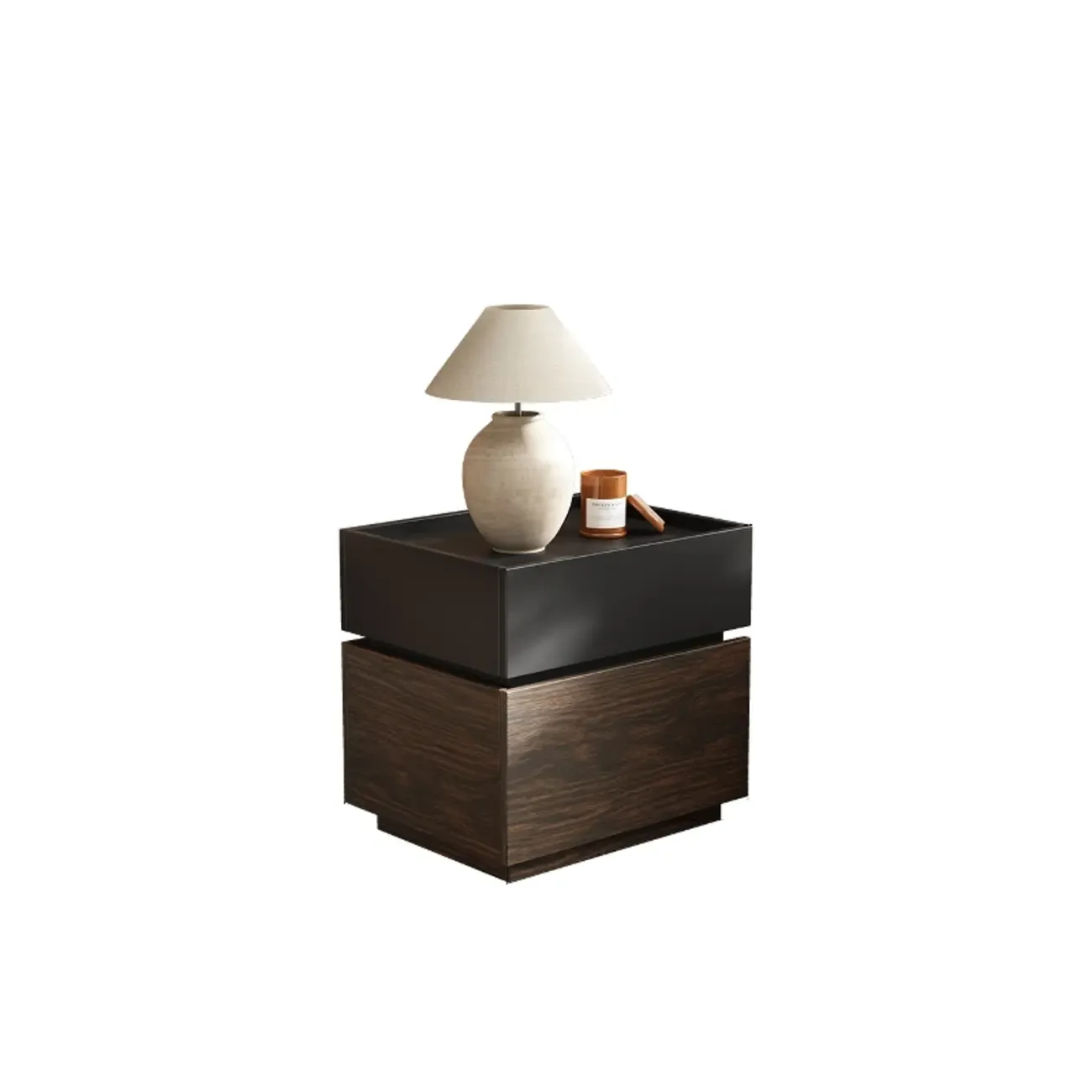 Narrow Black Wooden 2 Drawers Storage Nightstand Image - 6