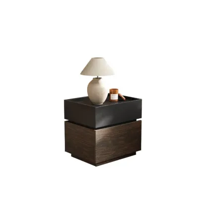 Narrow Black Wooden 2 Drawers Storage Nightstand Image - 6