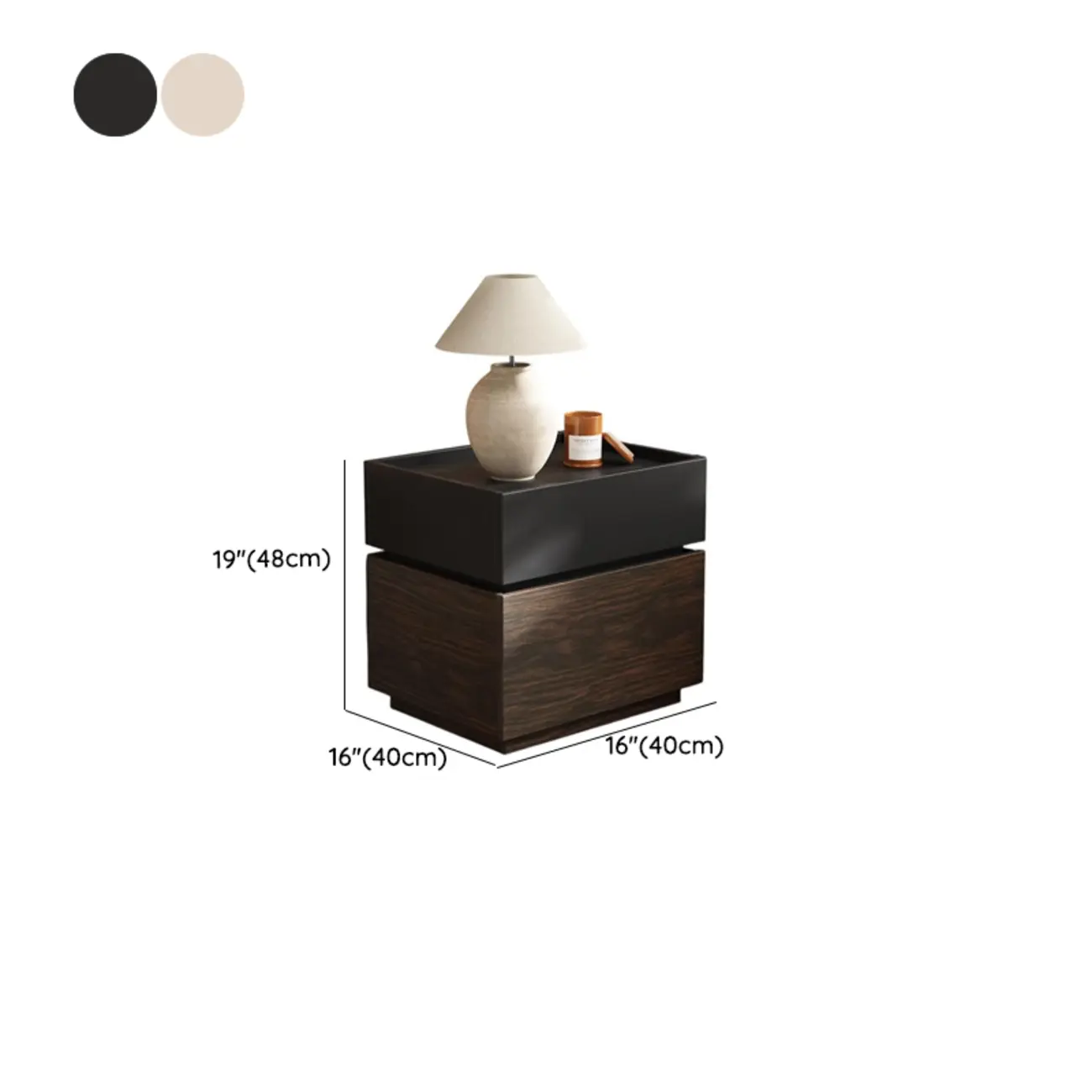 Narrow Black Wooden 2 Drawers Storage Nightstand Image - 11 | homeyfad