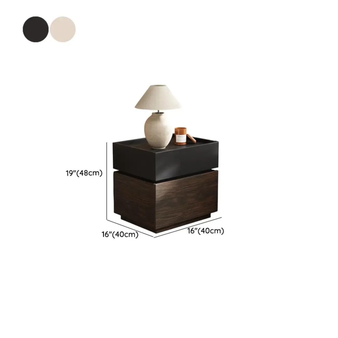 Narrow Black Wooden 2 Drawers Storage Nightstand Image - 11