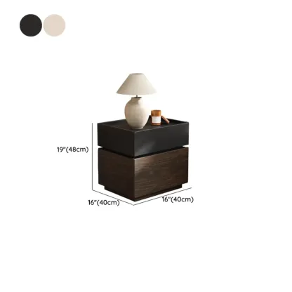 Narrow Black Wooden 2 Drawers Storage Nightstand Image - 11