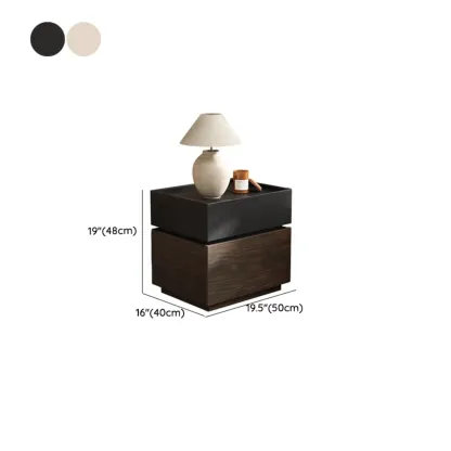 Narrow Black Wooden 2 Drawers Storage Nightstand Image - 12