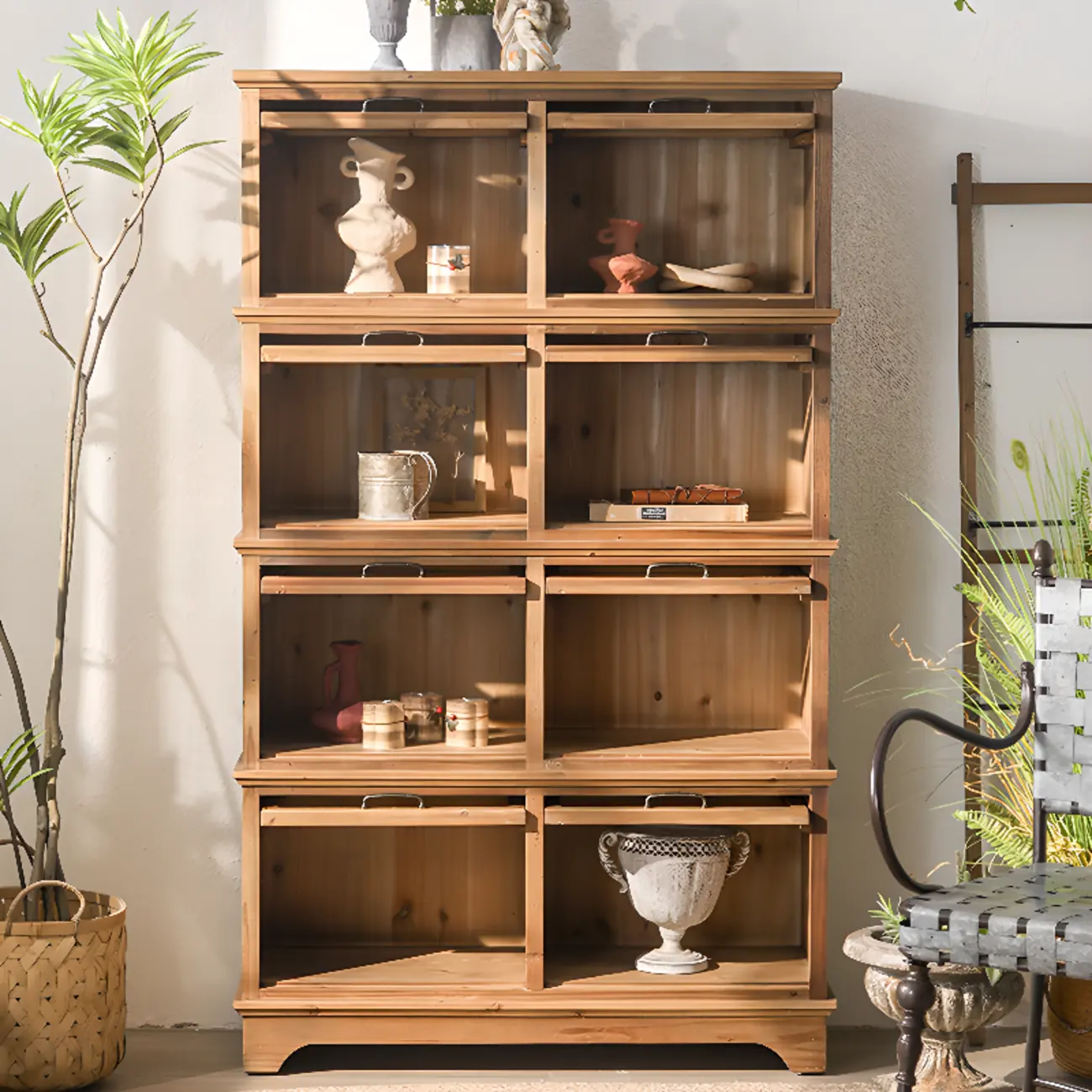 Traditional Multi-Shelves Brown Wooden Flip-Up China Cabinet Image - 1 | homeyfad