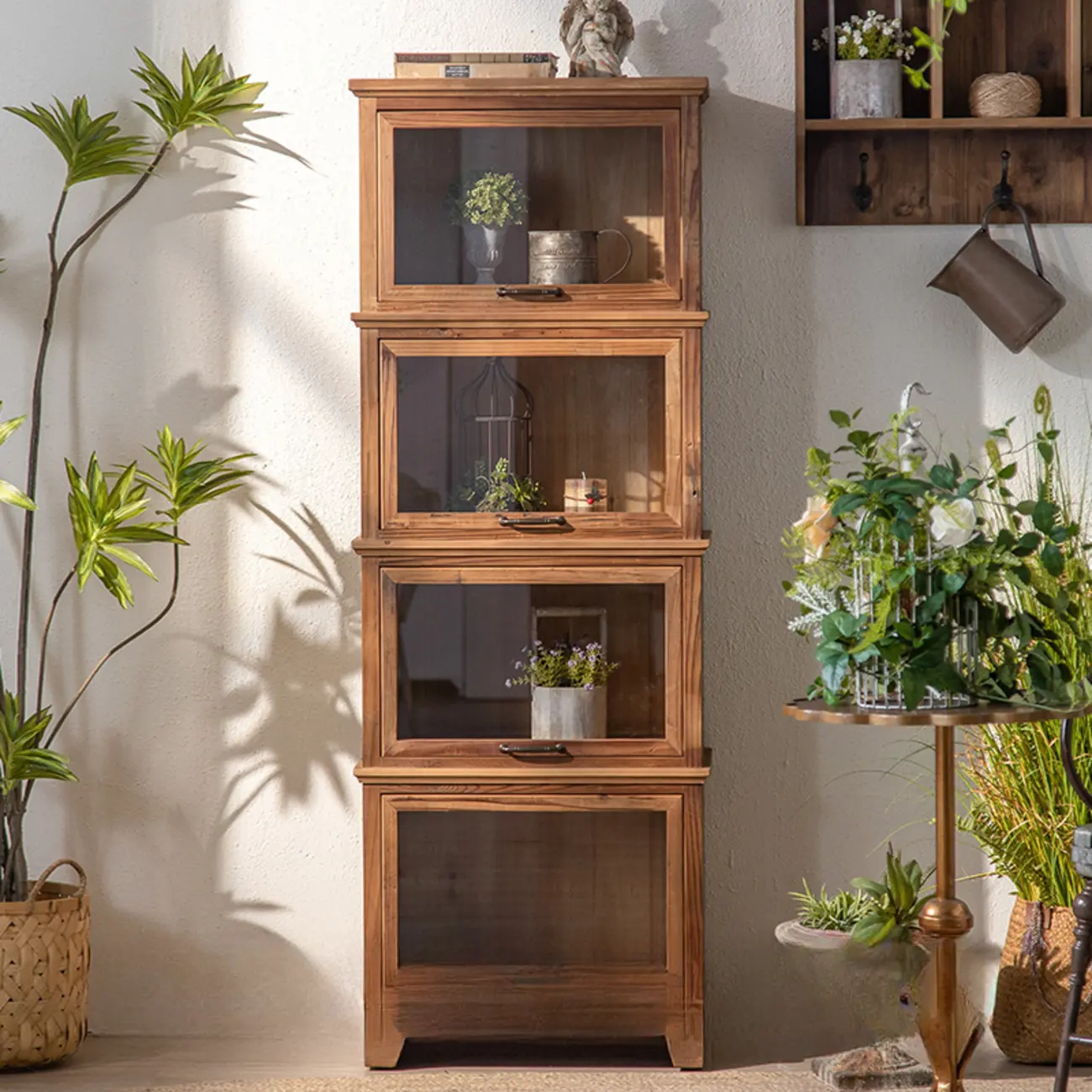 Traditional Multi-Shelves Brown Wooden Flip-Up China Cabinet Image - 3 | homeyfad