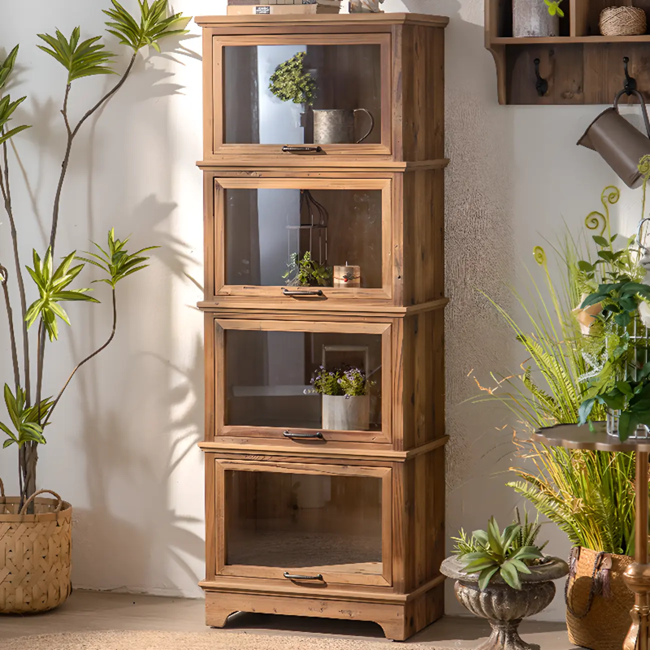 Traditional Multi-Shelves Brown Wooden Flip-Up China Cabinet Image - 4 | homeyfad