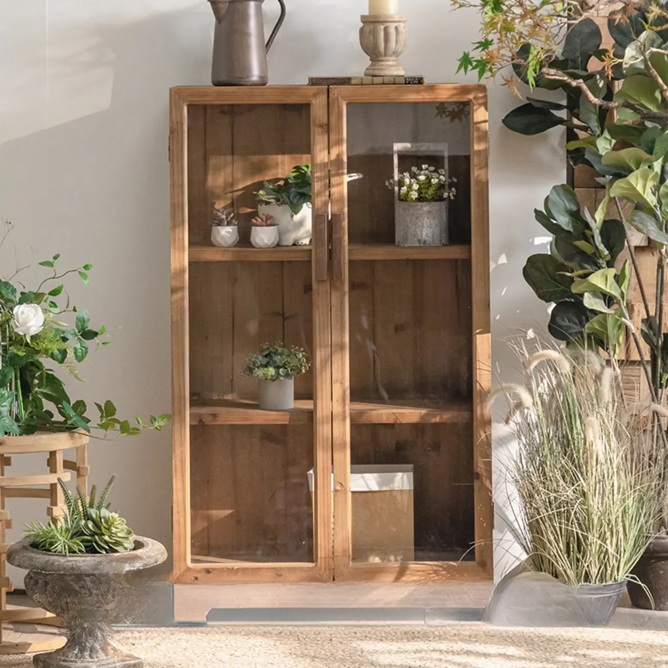 Traditional Multi-Shelves Brown Wooden Flip-Up China Cabinet Image - 6