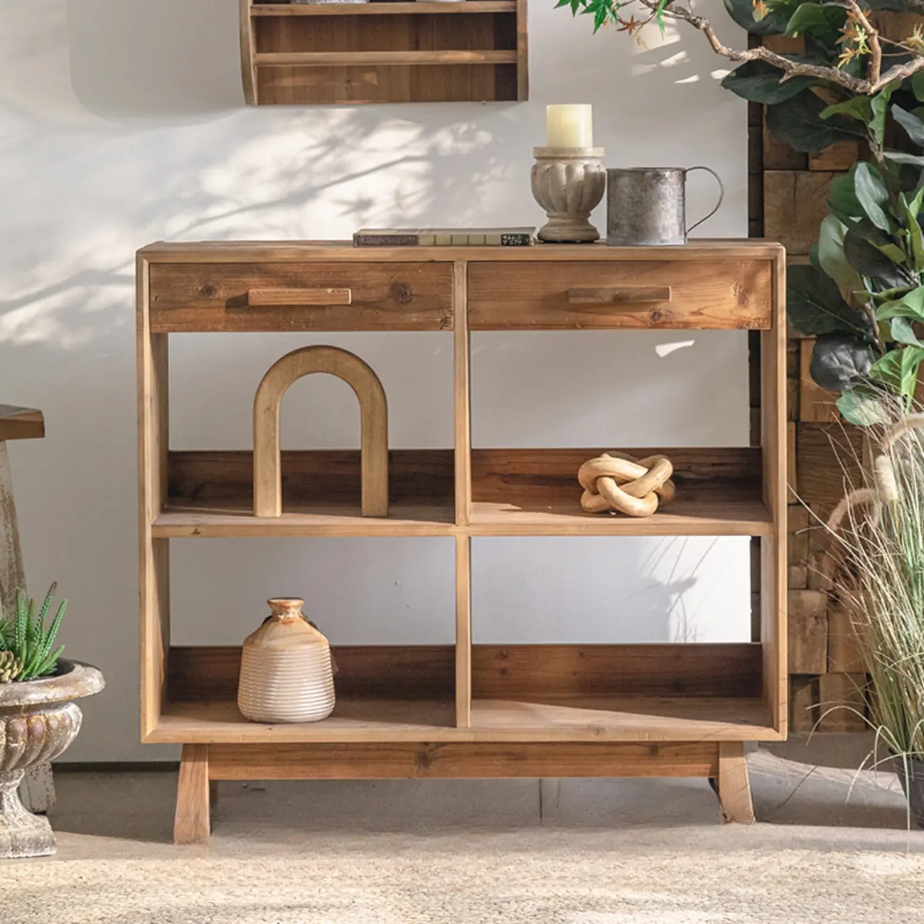 Traditional Multi-Shelves Brown Wooden Flip-Up China Cabinet Image - 9 | homeyfad