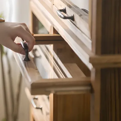Traditional Multi-Shelves Brown Wooden Flip-Up China Cabinet Image - 12