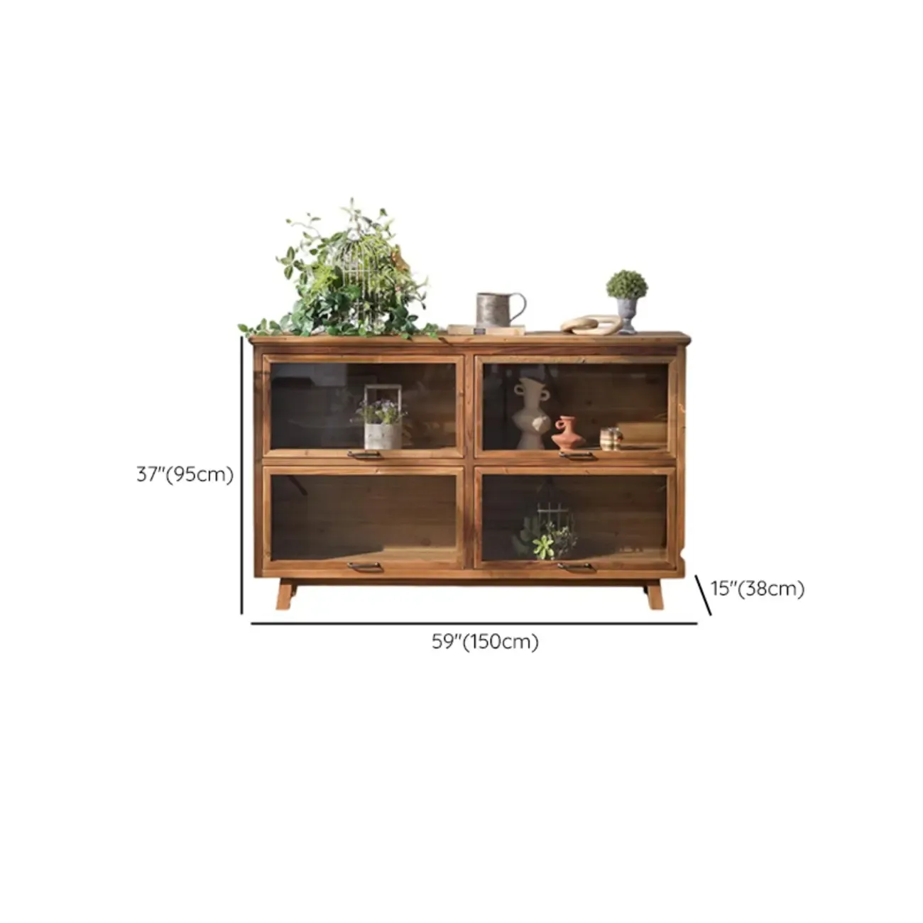 Traditional Multi-Shelves Brown Wooden Flip-Up China Cabinet Image - 15