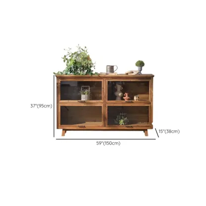 Traditional Multi-Shelves Brown Wooden Flip-Up China Cabinet Image - 15