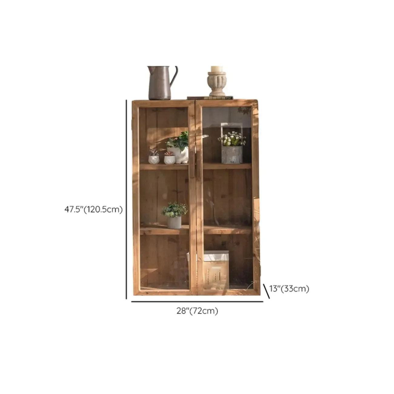 Traditional Multi-Shelves Brown Wooden Flip-Up China Cabinet Image - 16