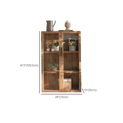 Traditional Multi-Shelves Brown Wooden Flip-Up China Cabinet Image - 16