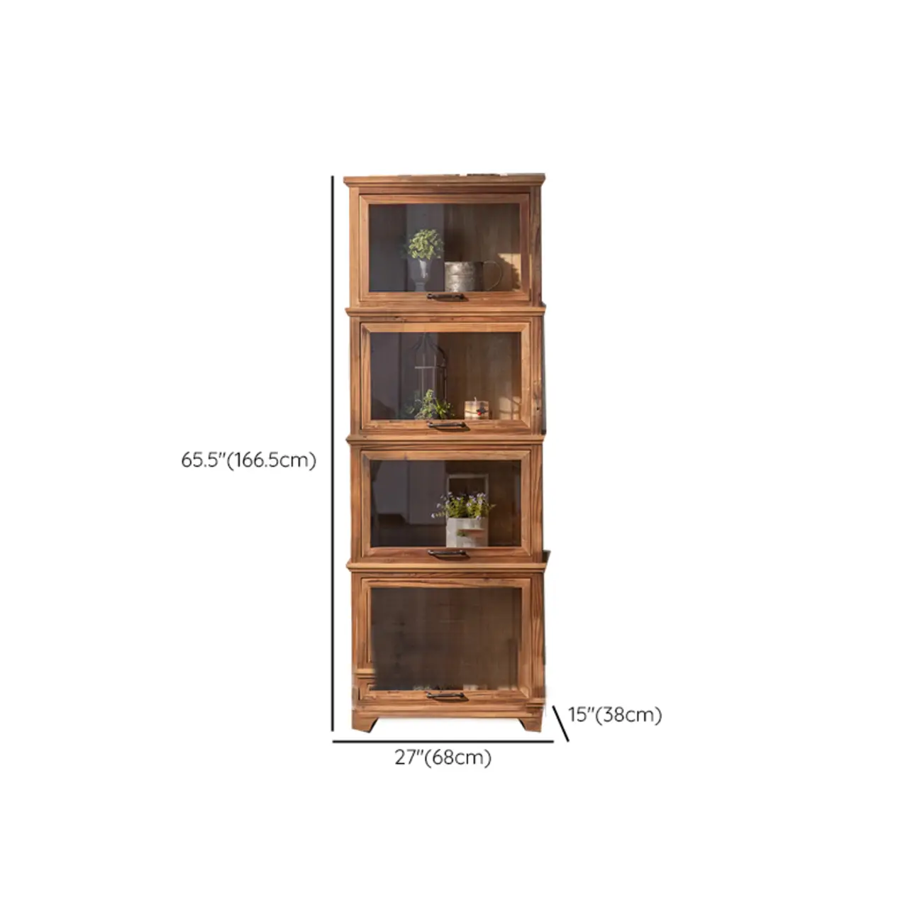 Traditional Multi-Shelves Brown Wooden Flip-Up China Cabinet Image - 19 | homeyfad