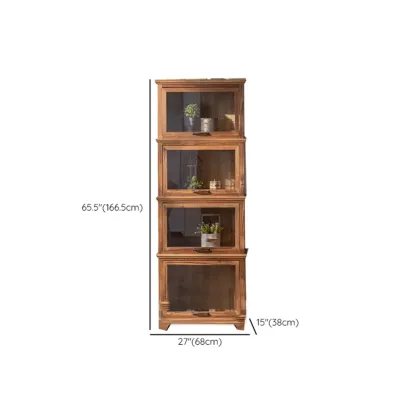 Traditional Multi-Shelves Brown Wooden Flip-Up China Cabinet Image - 19