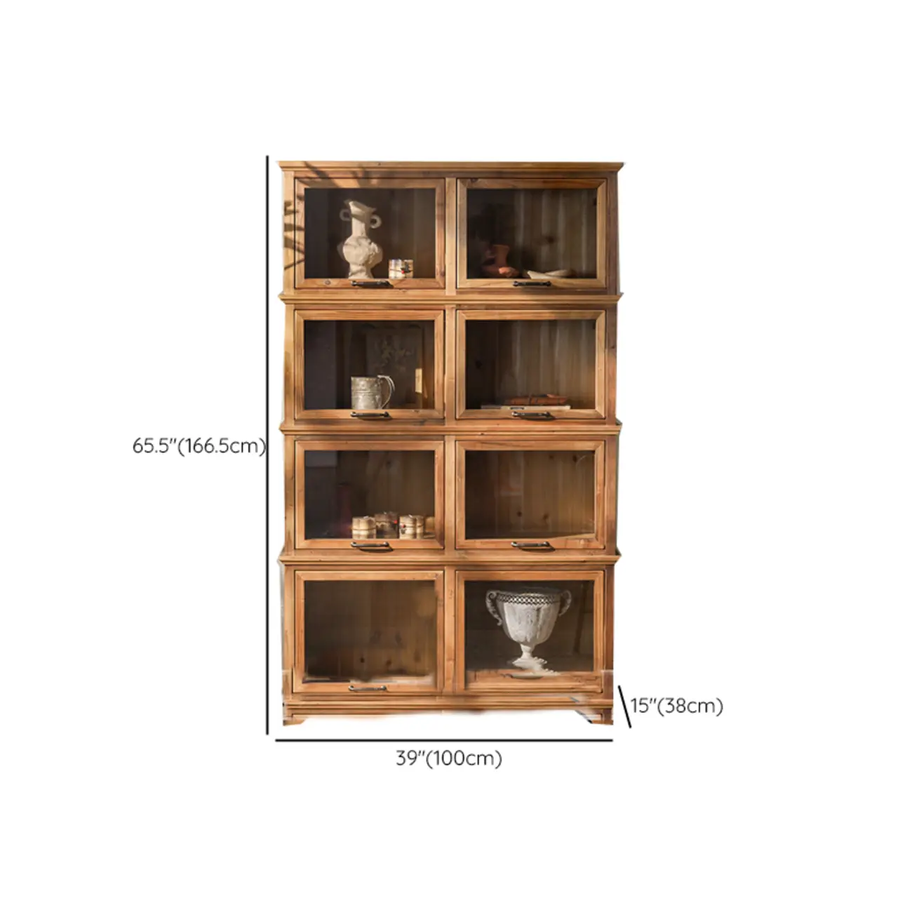 Traditional Multi-Shelves Brown Wooden Flip-Up China Cabinet Image - 20 | homeyfad