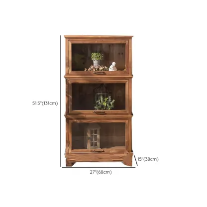 Traditional Multi-Shelves Brown Wooden Flip-Up China Cabinet Image - 21