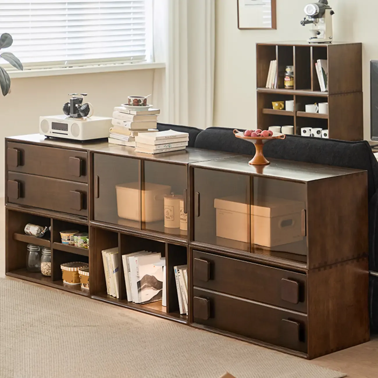 Standard Modern Wood Cube Storage Bookcase Nut-Brown Image - 5