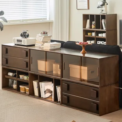 Standard Modern Wood Cube Storage Bookcase Nut-Brown Image - 5