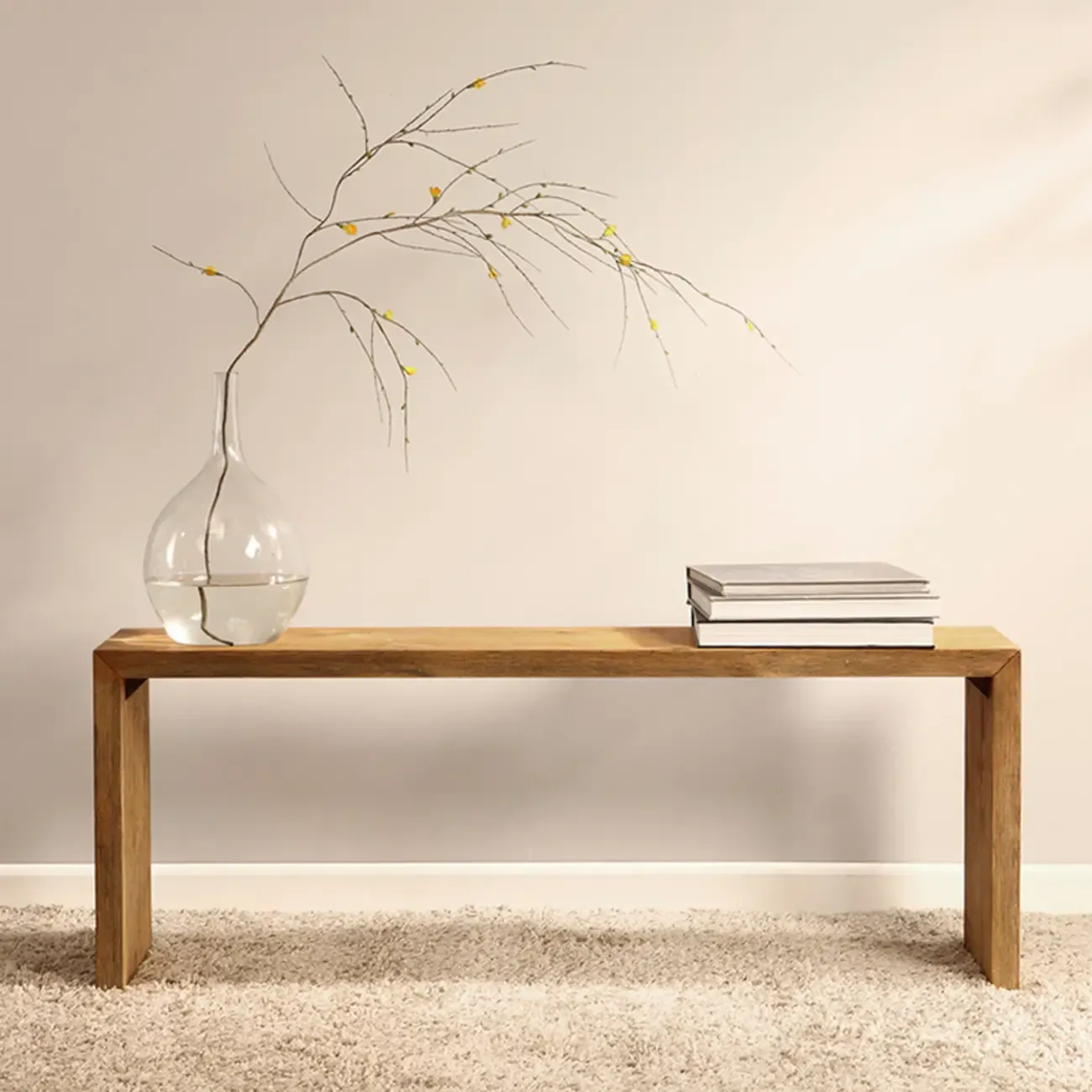Minimalistic Long Natural Finish Wooden Dining Bench Image - 4