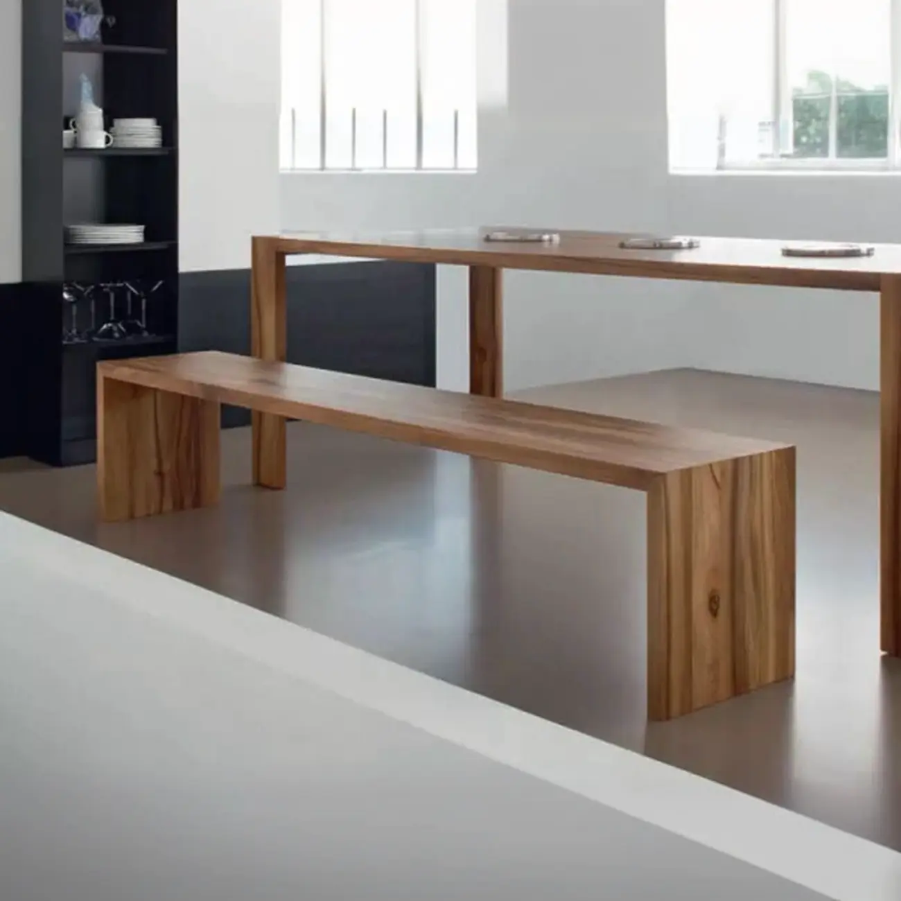 Minimalistic Long Natural Finish Wooden Dining Bench Image - 5 | homeyfad