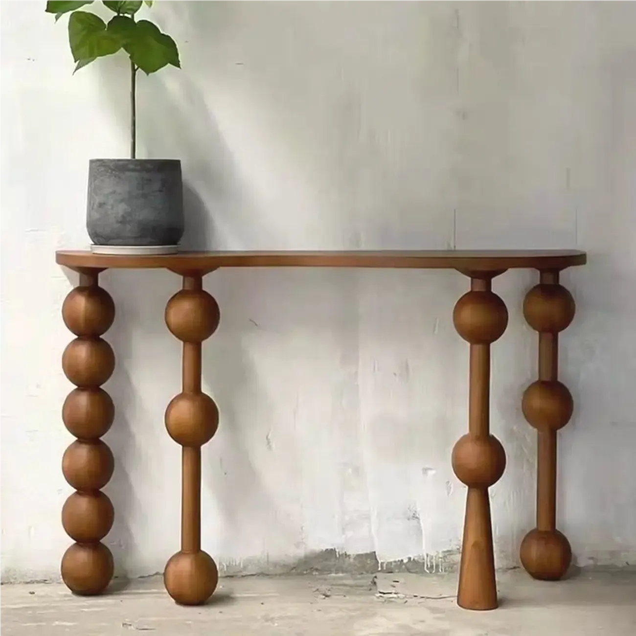 Artistic Walnut Wood Turned Leg Entry Console Table Image - 1