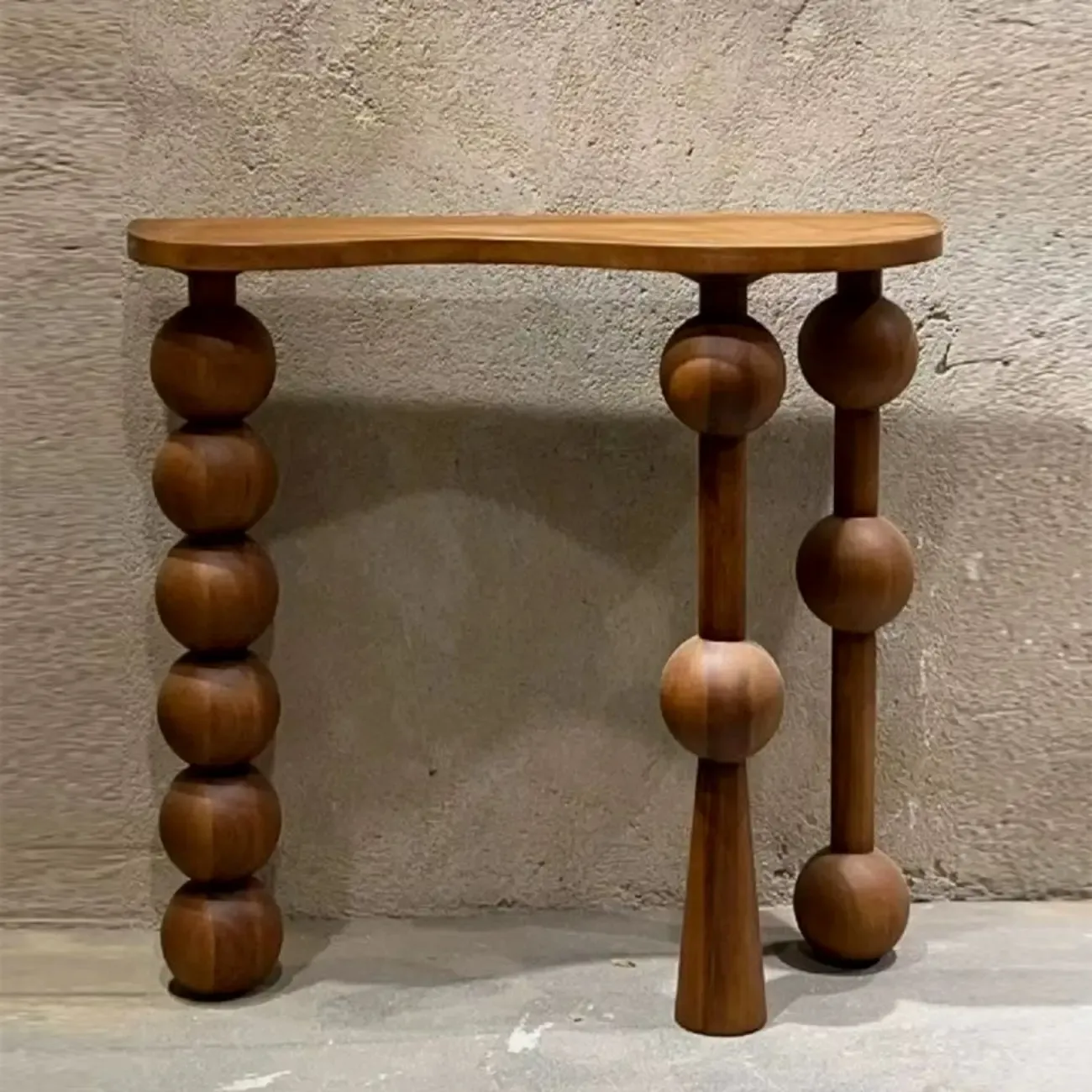 Artistic Walnut Wood Turned Leg Entry Console Table Image - 4